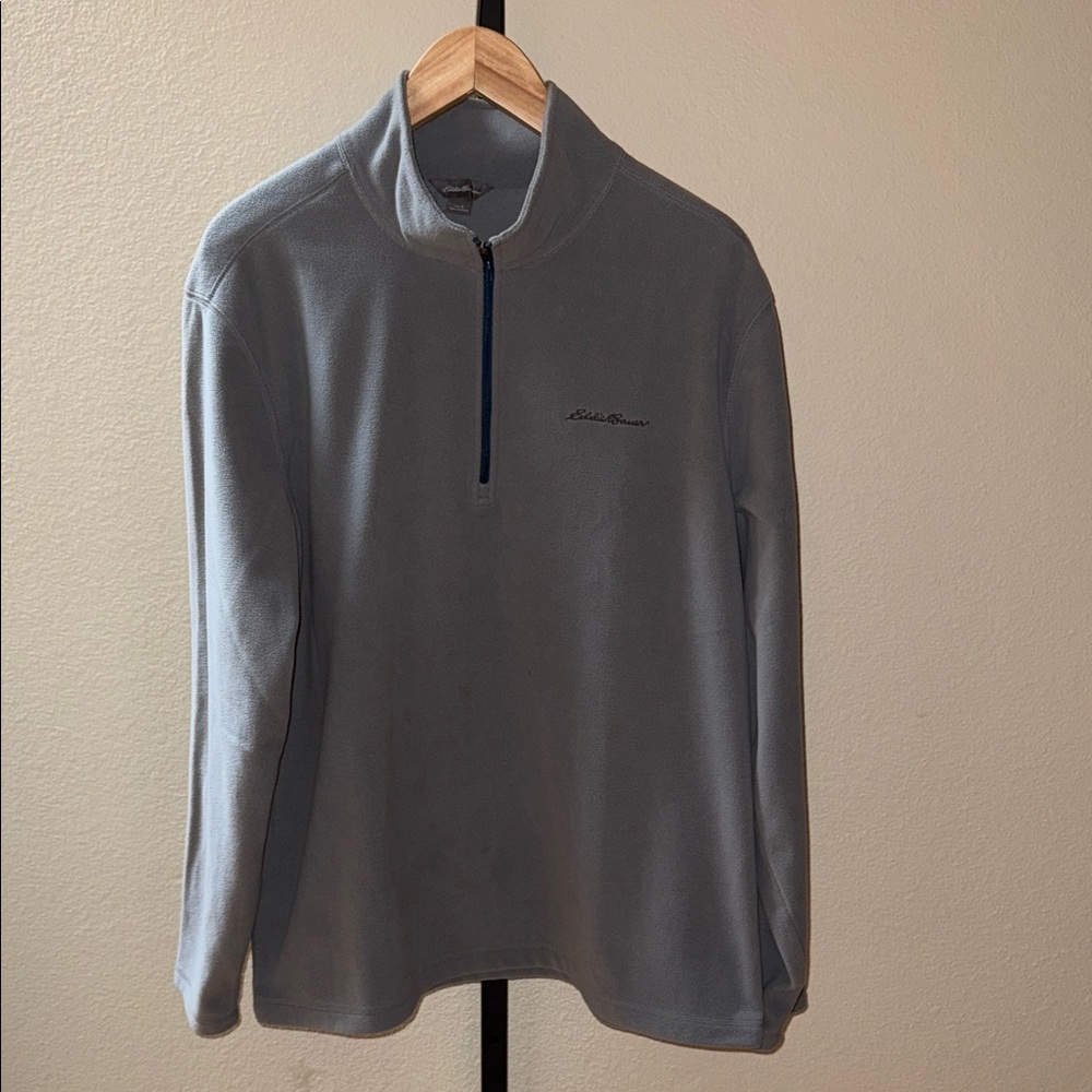 Eddie Bauer Men's Quarter Zip Gray Super Soft Fleece Sweater Men’s Size L